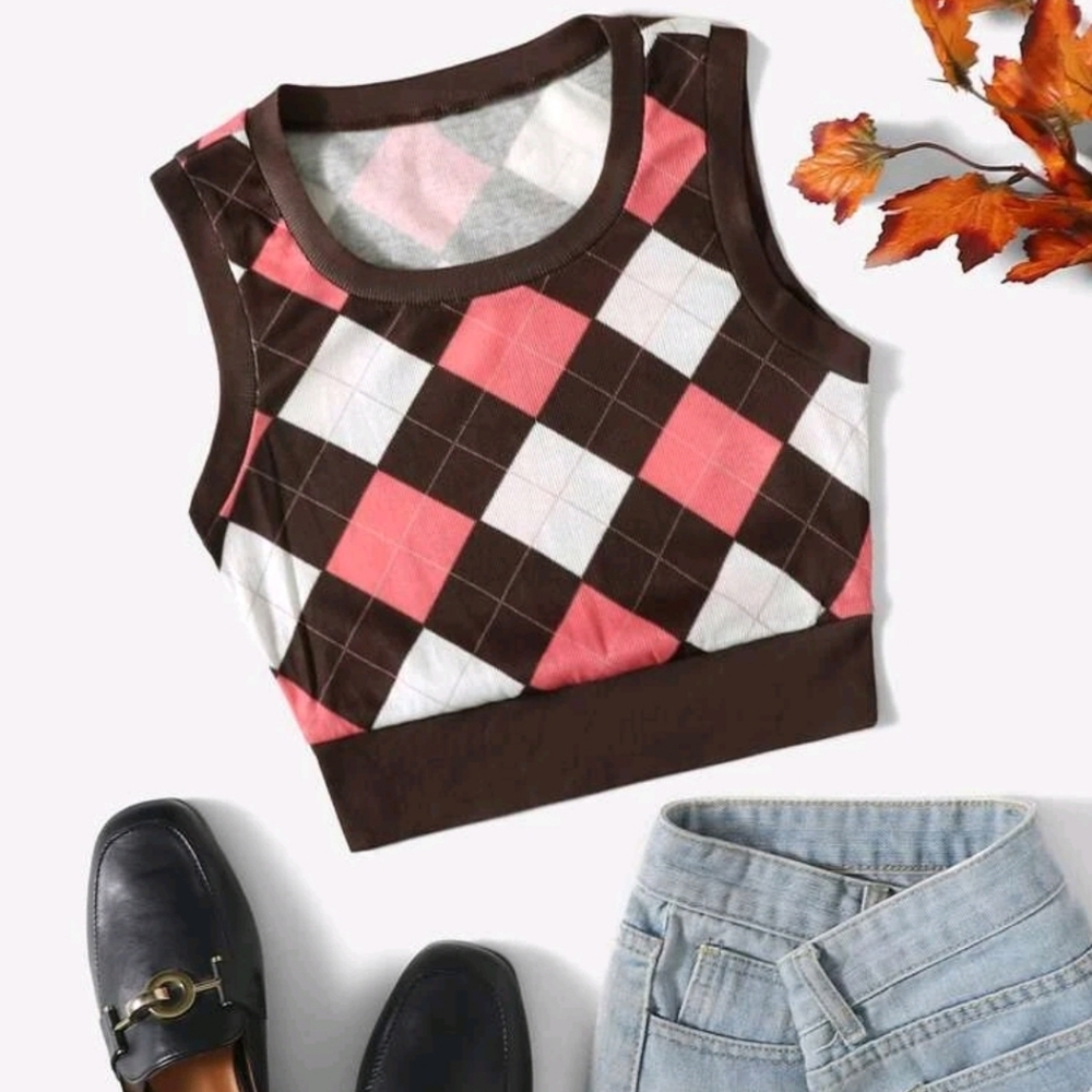 Brand New Argyle Print Crop Tank